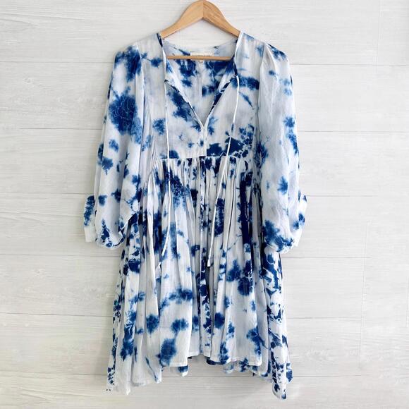 Daughters of India - Blue tie-dye lightweight semi sheer mini tunic dress S